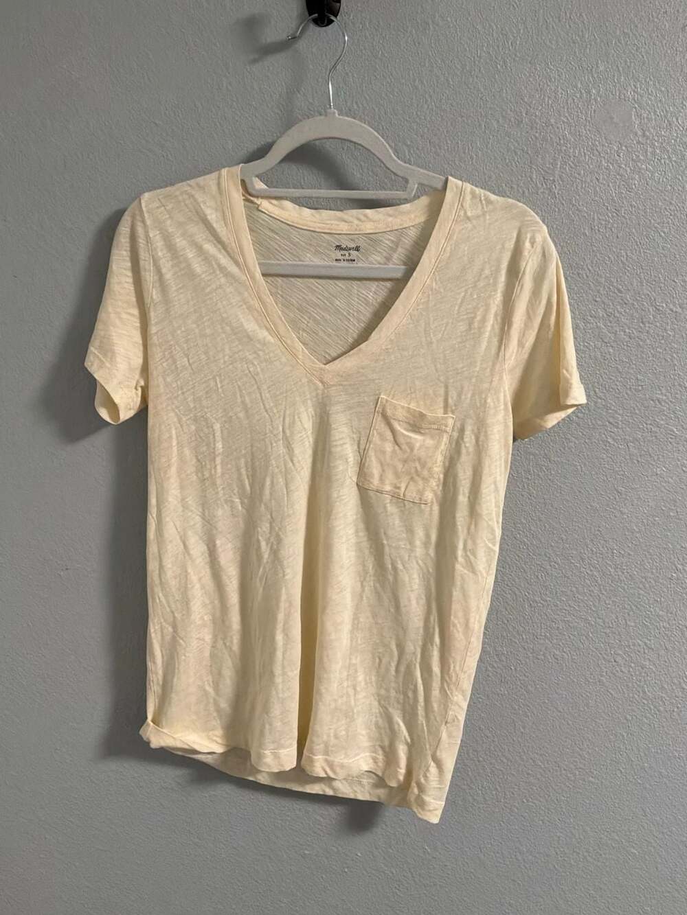Madewell V-Neck Pocket T-Shirt Size S Cream Slub Short Sleeve